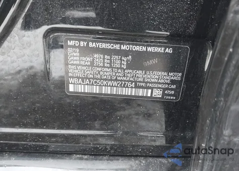 2019 BMW 530I xDrive из США, поврежденный, VIN WBAJA7C50KWW27764